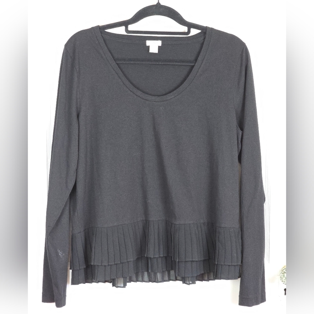 J. Crew Factory Black  Cotton Peplum Knit Top Size L